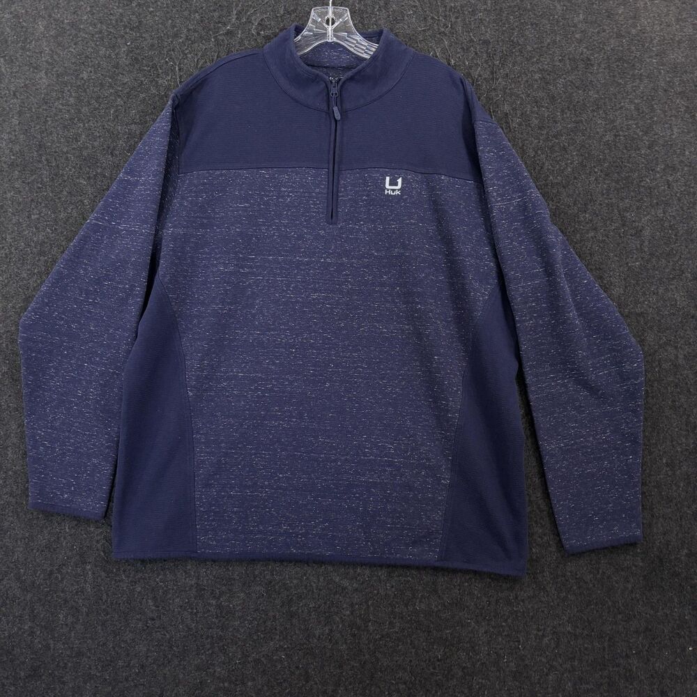 Huk Ottoman Pullover Men's XXL Blue 1/4 Zip Fishing Sweater Stretch Knit